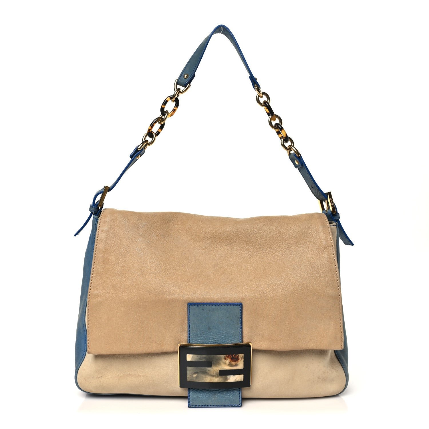 Fendi Vitello Savana Big Forever Mama Baguette Beige Blue