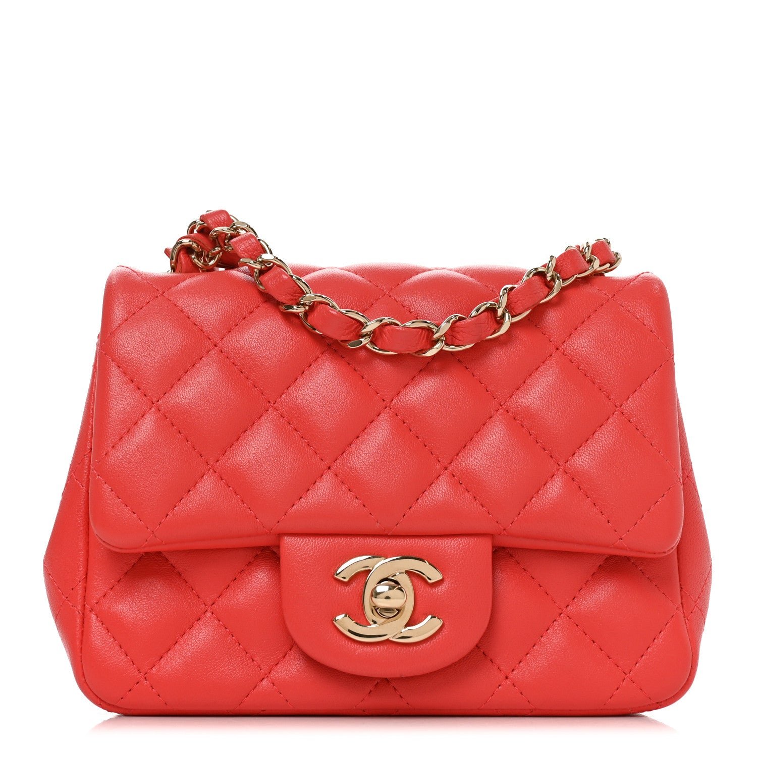 Chanel Lambskin Quilted Mini Square Flap Orange