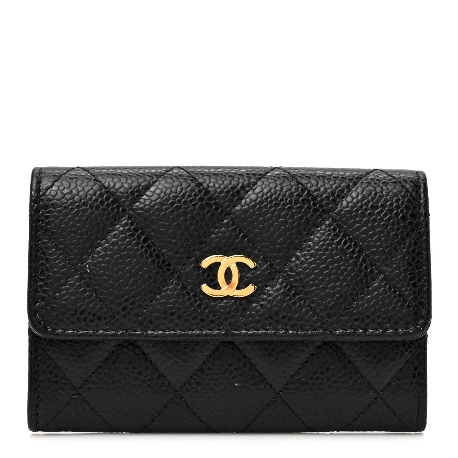 Caviar Quilted Flap Card Holder Black