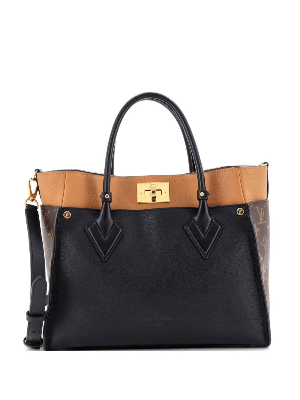 On My Side Leather with Monogram Canvas MM tote bag