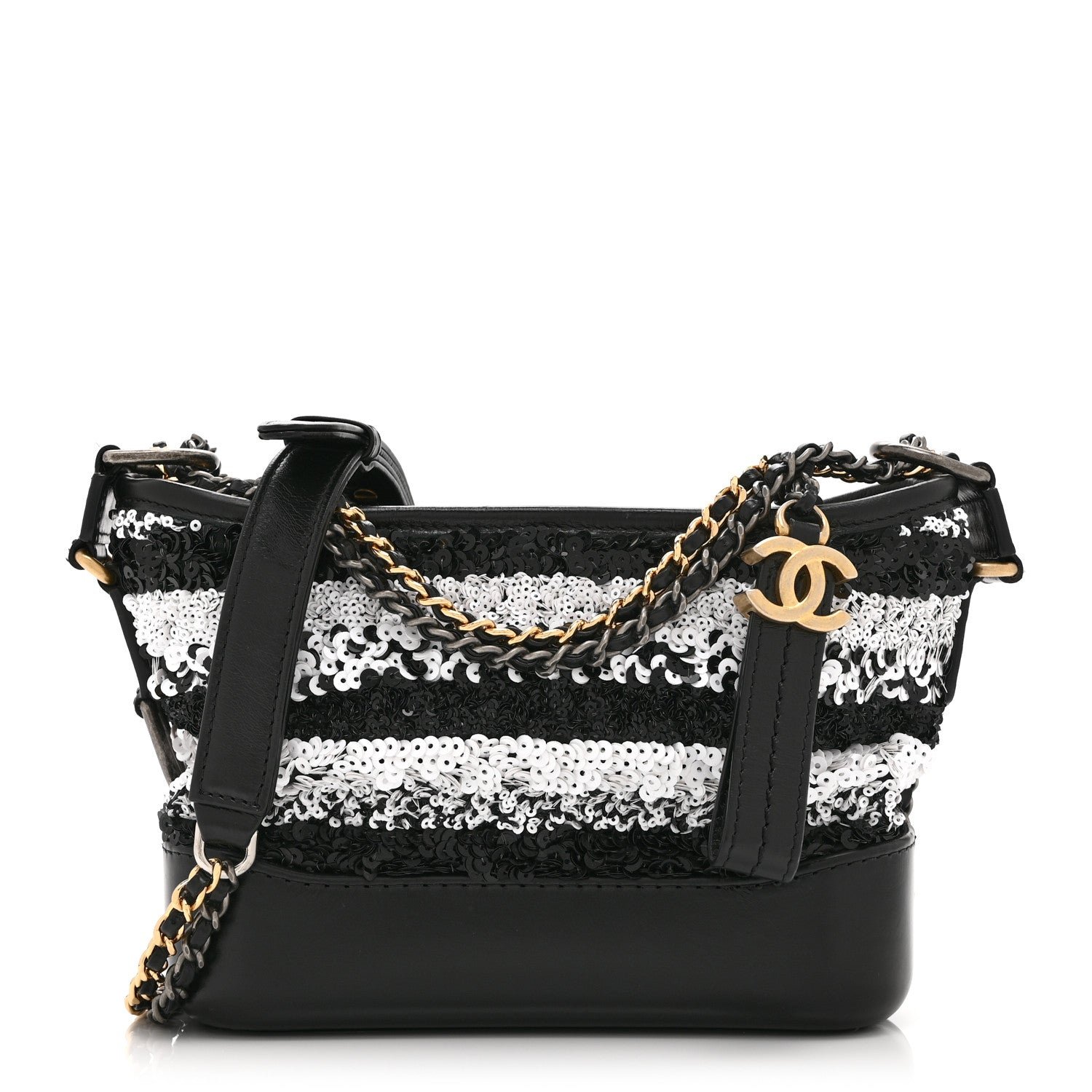 Chanel Sequin Calfskin Small Gabrielle Hobo Black White