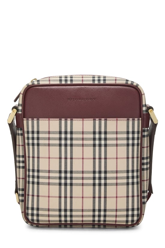 Burgundy Jacquard Canvas House Check Vertical Camera Bag Medium