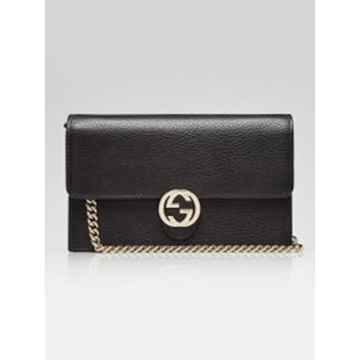 Gucci Gucci Black Leather Interlocking G Wallet on Chain Clutch Bag