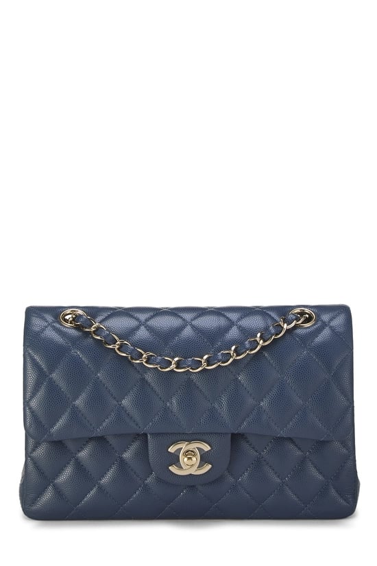 Blue Quilted Caviar Classic Double Flap Small