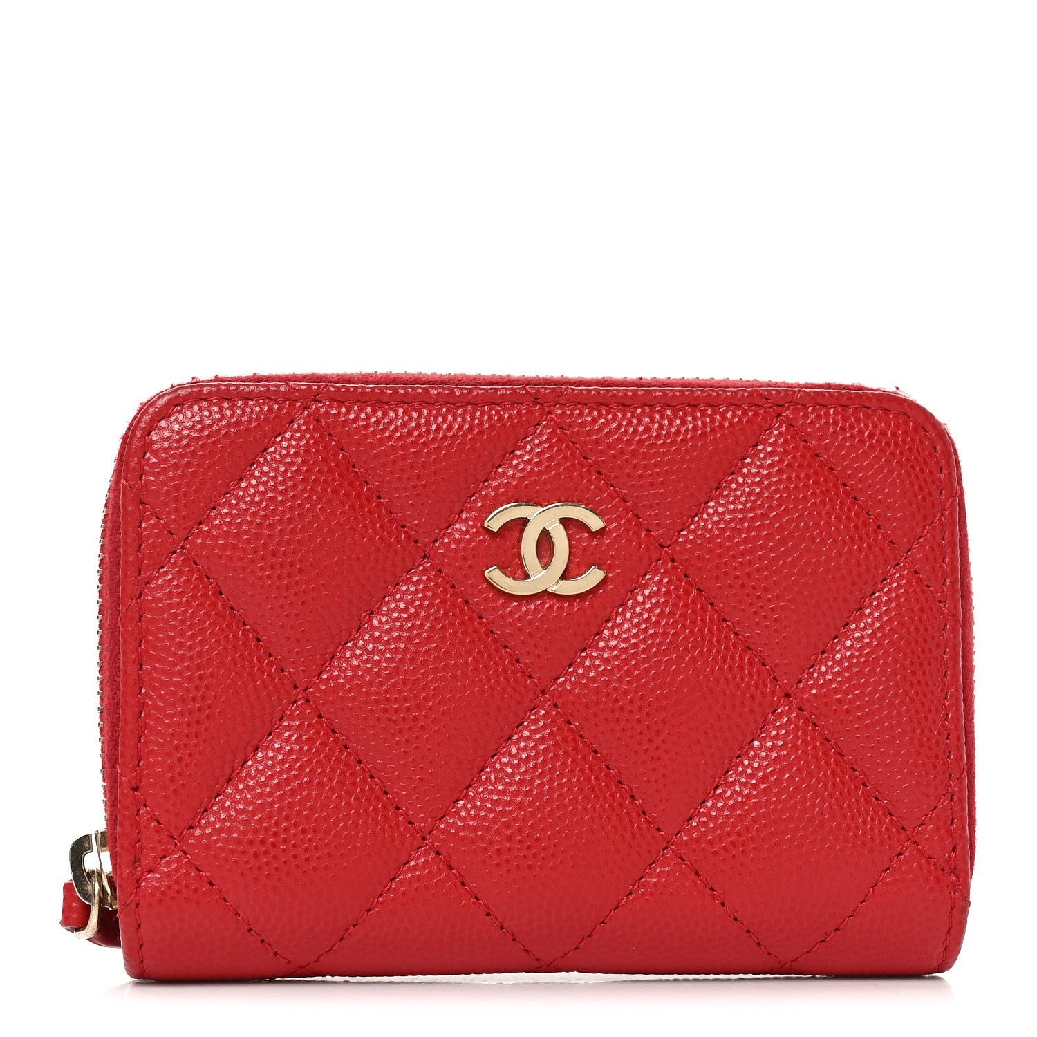 Chanel Caviar Quilted Zip Coin Purse Red