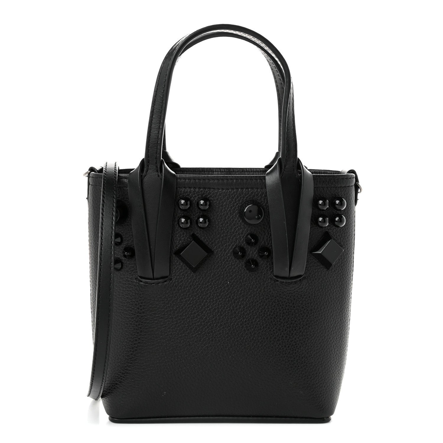 Christian Louboutin Calfskin Empire Spike Monochrome Studded Mini North South Cabata Tote Black