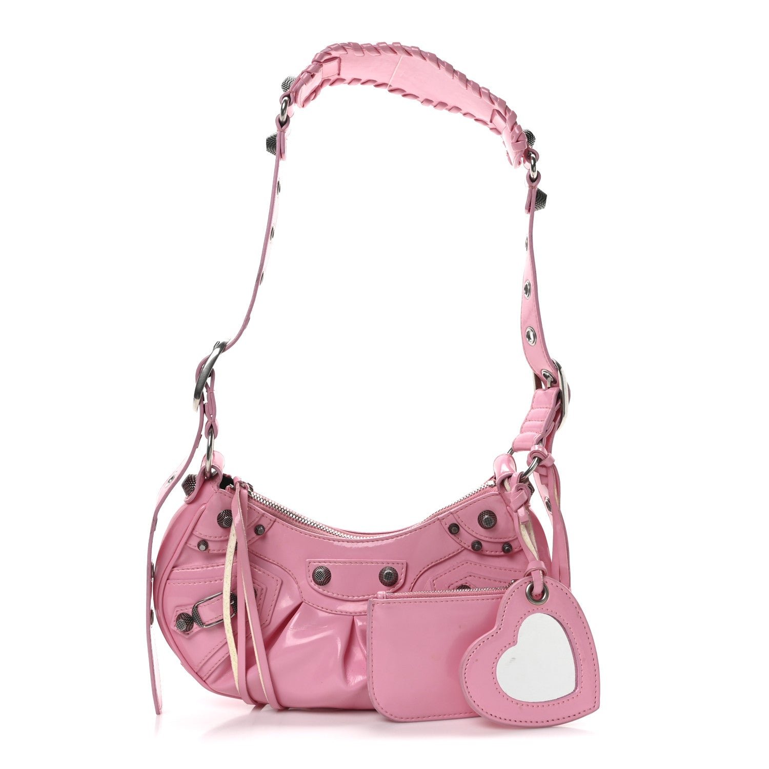 Balenciaga Patent Faux Leather Le Cagole Shoulder Bag XS Pink