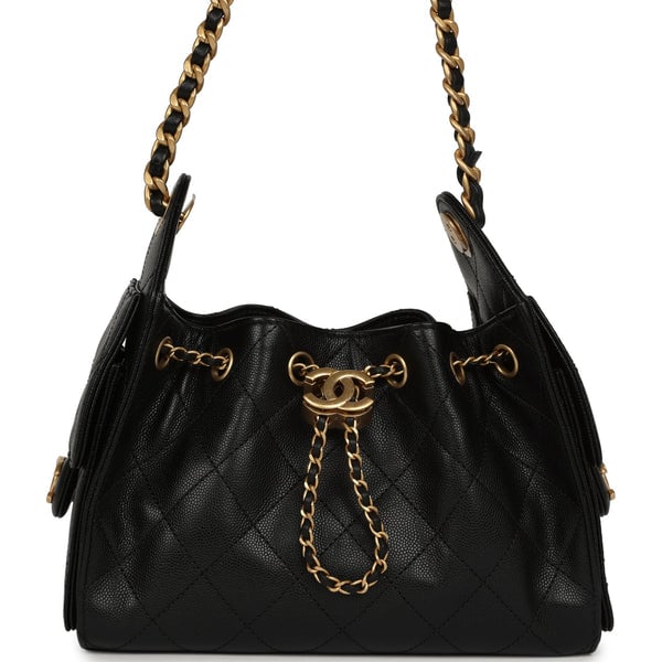 Chanel Mini 25 Hobo Bag Black Caviar Antique Gold Hardware