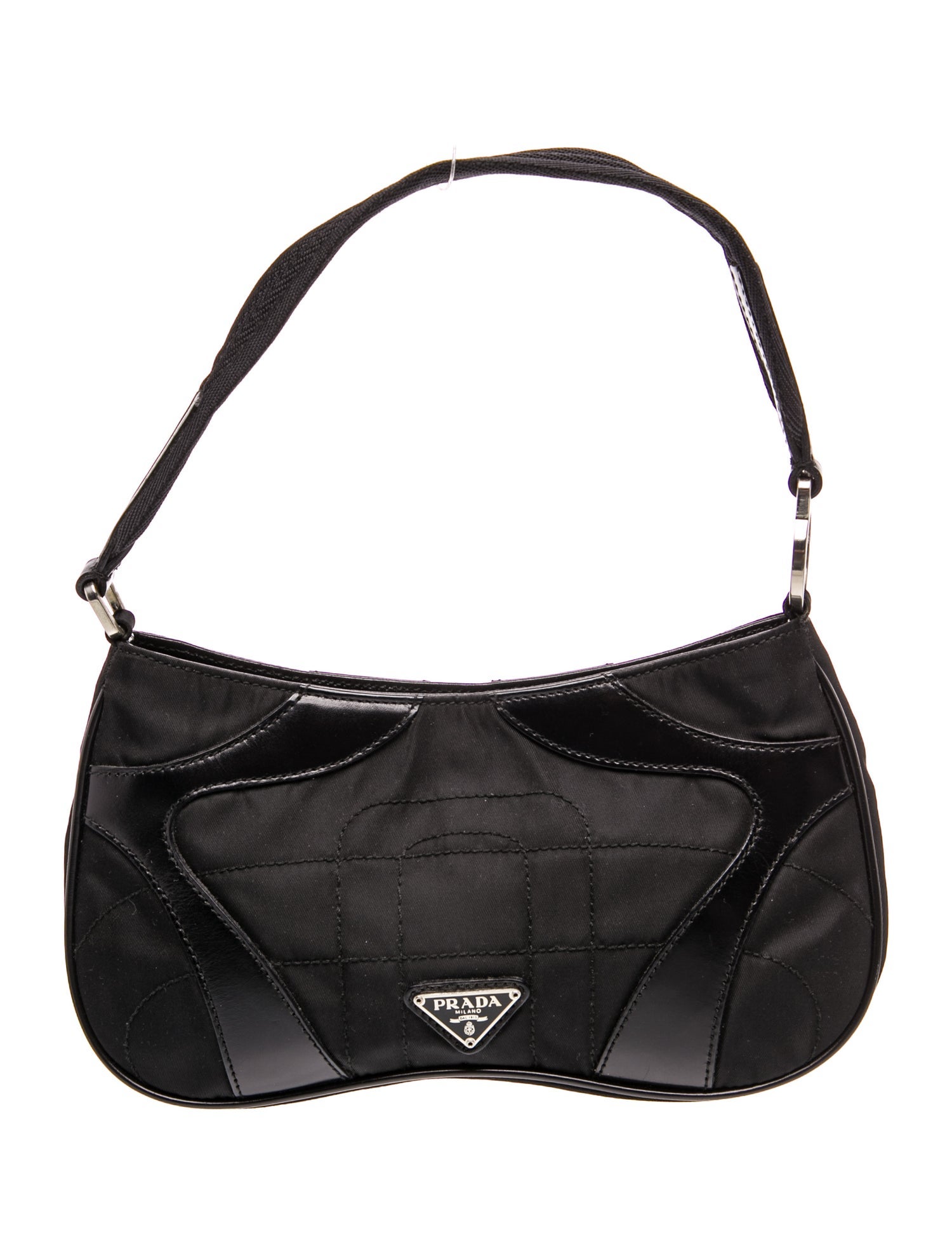 Enameled Metal Triangle Vintage Quilted Nylon Shoulder Bag