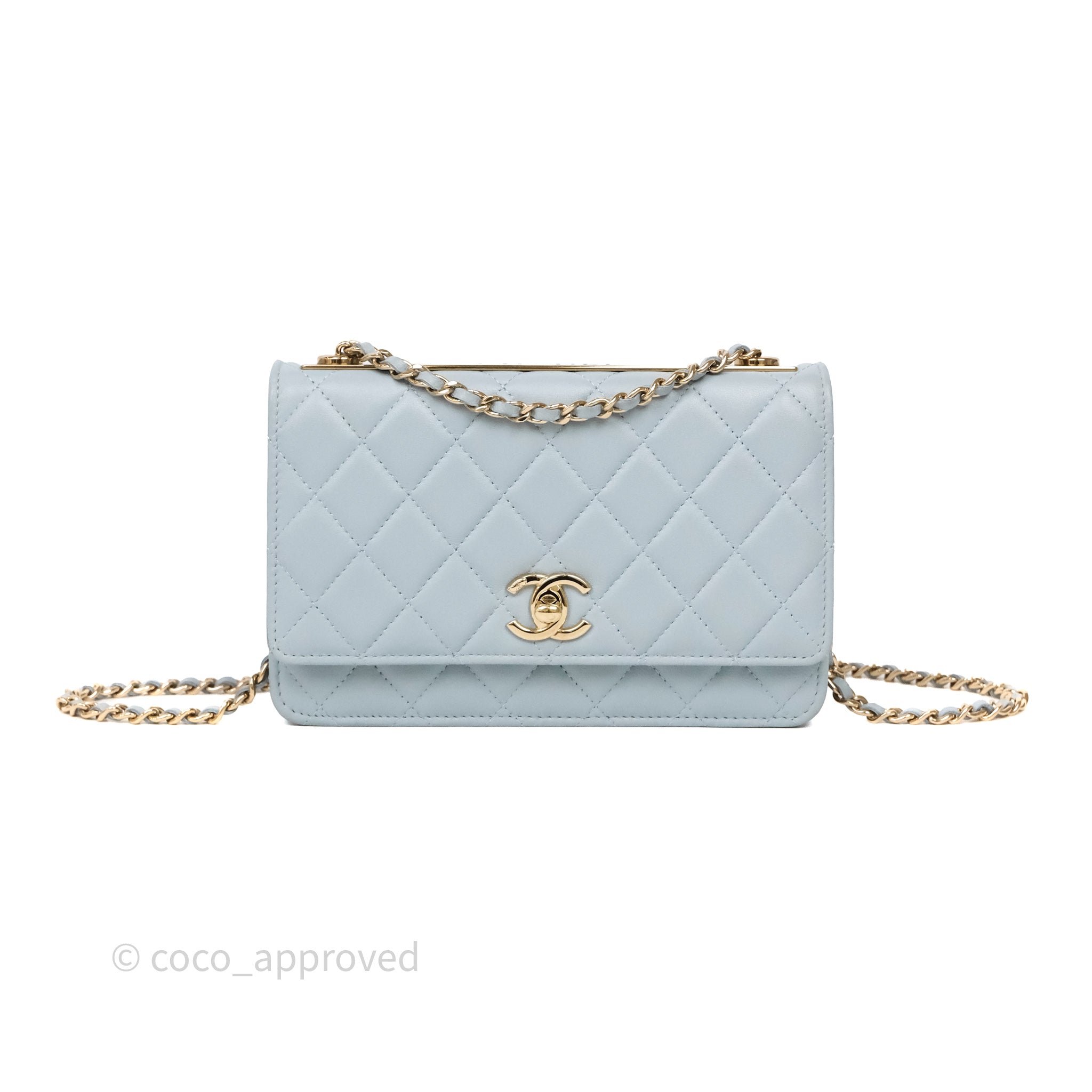 Chanel Trendy CC WOC Wallet On Chain Light Blue Lambskin Gold Hardware