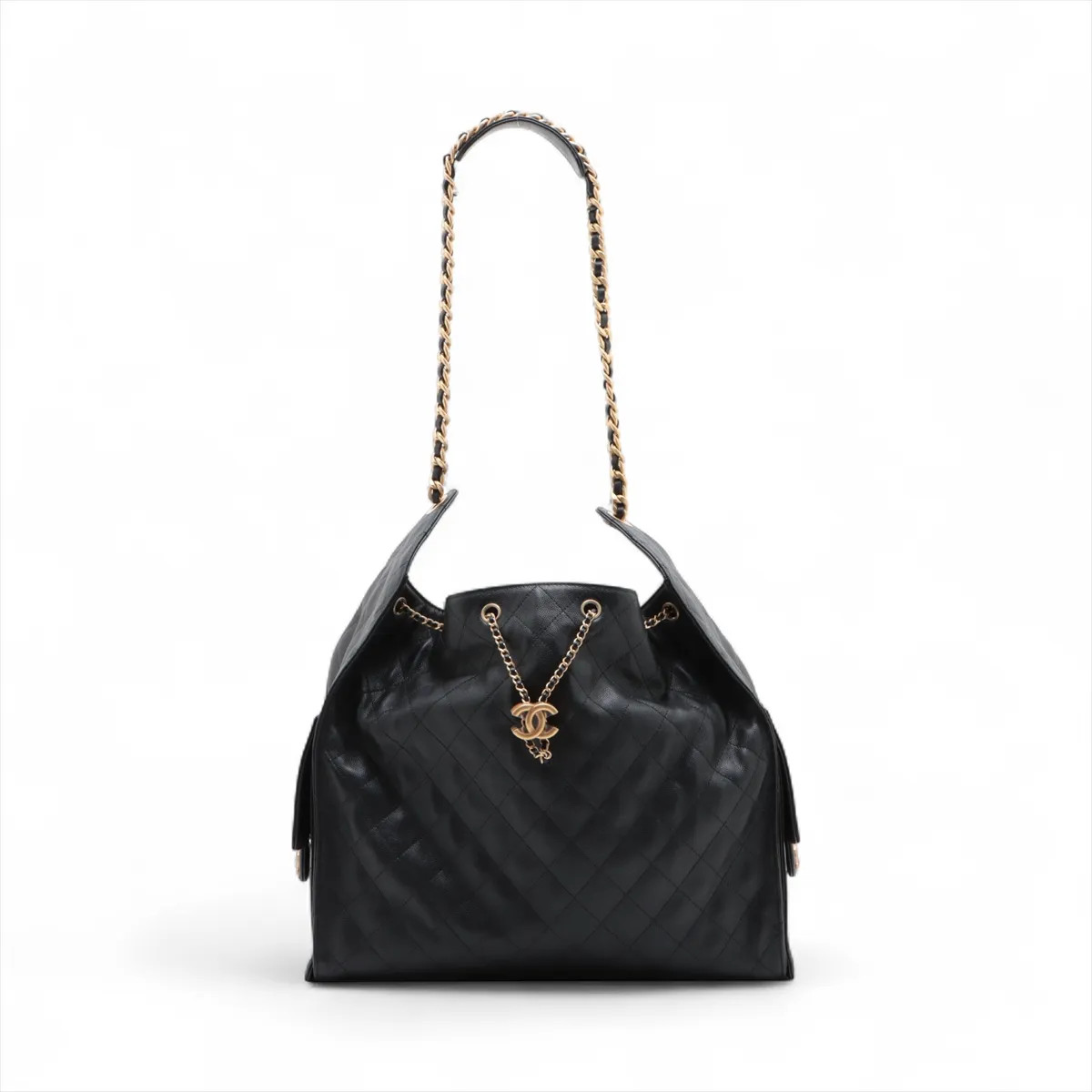 Chanel Chanel 25 Large Caviar Skin Chain Shoulder Bag Black Gold Metal Fittings