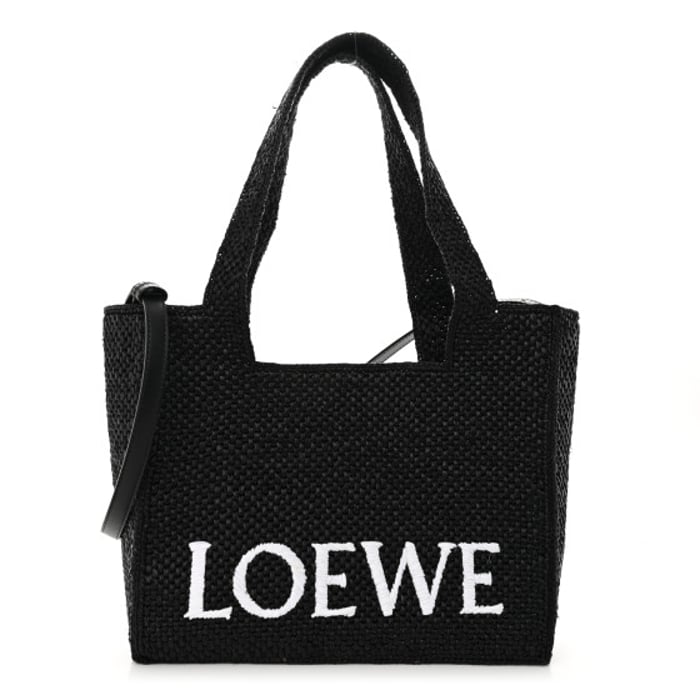 Loewe Raffia Medium Paula's Ibiza Logo Tote Black White