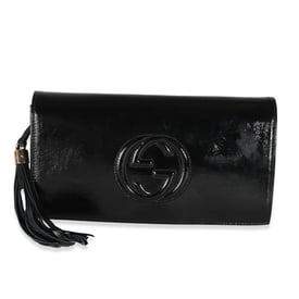 Gucci Black Patent Soho Flap Tassel Clutch