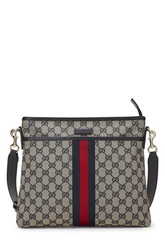 Navy GG Canvas Web Pocket Messenger