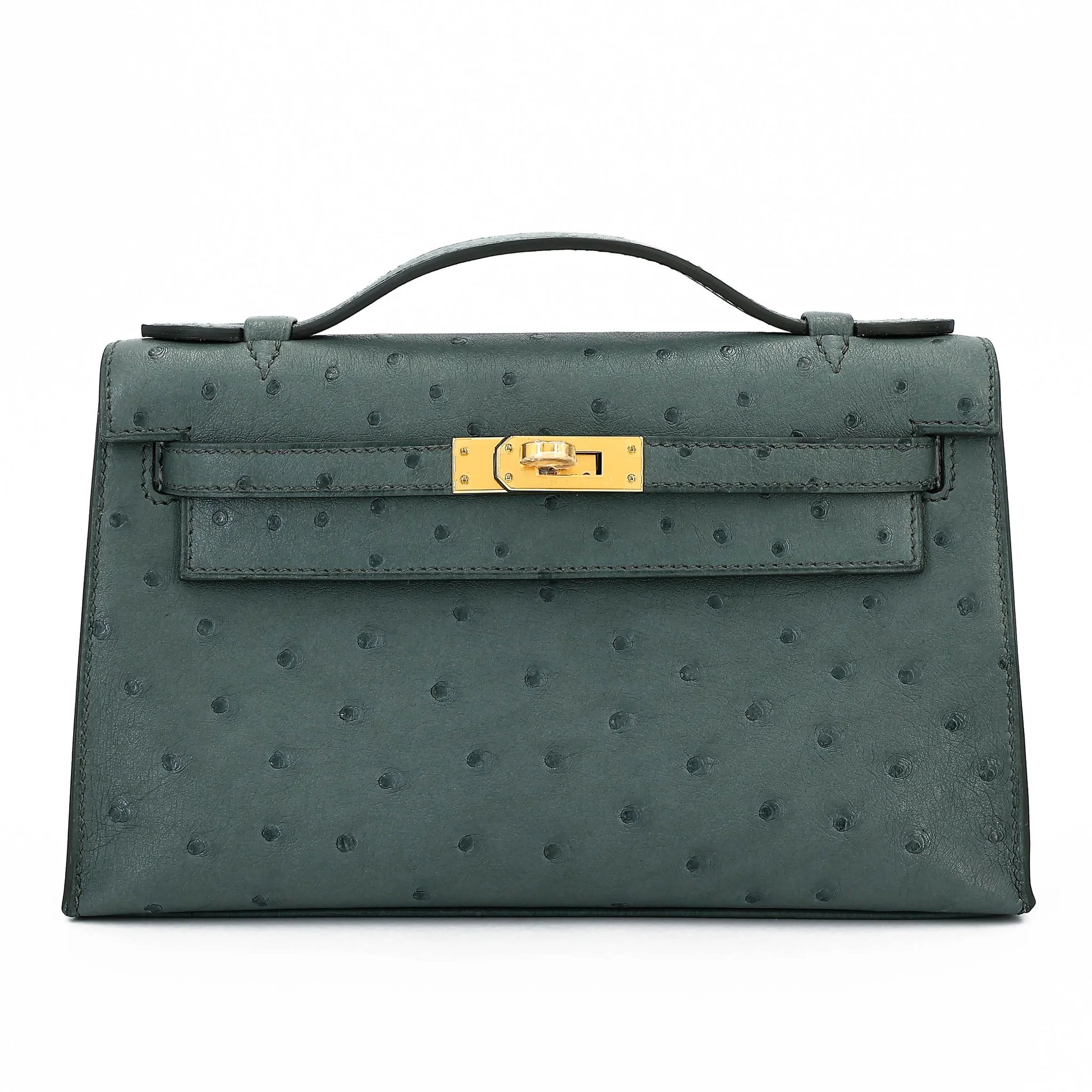 Unused ( Rank NS ) HERMÈS Kelly Pochette Vert Amande (63) Ostrich Gold hardware B (2023)