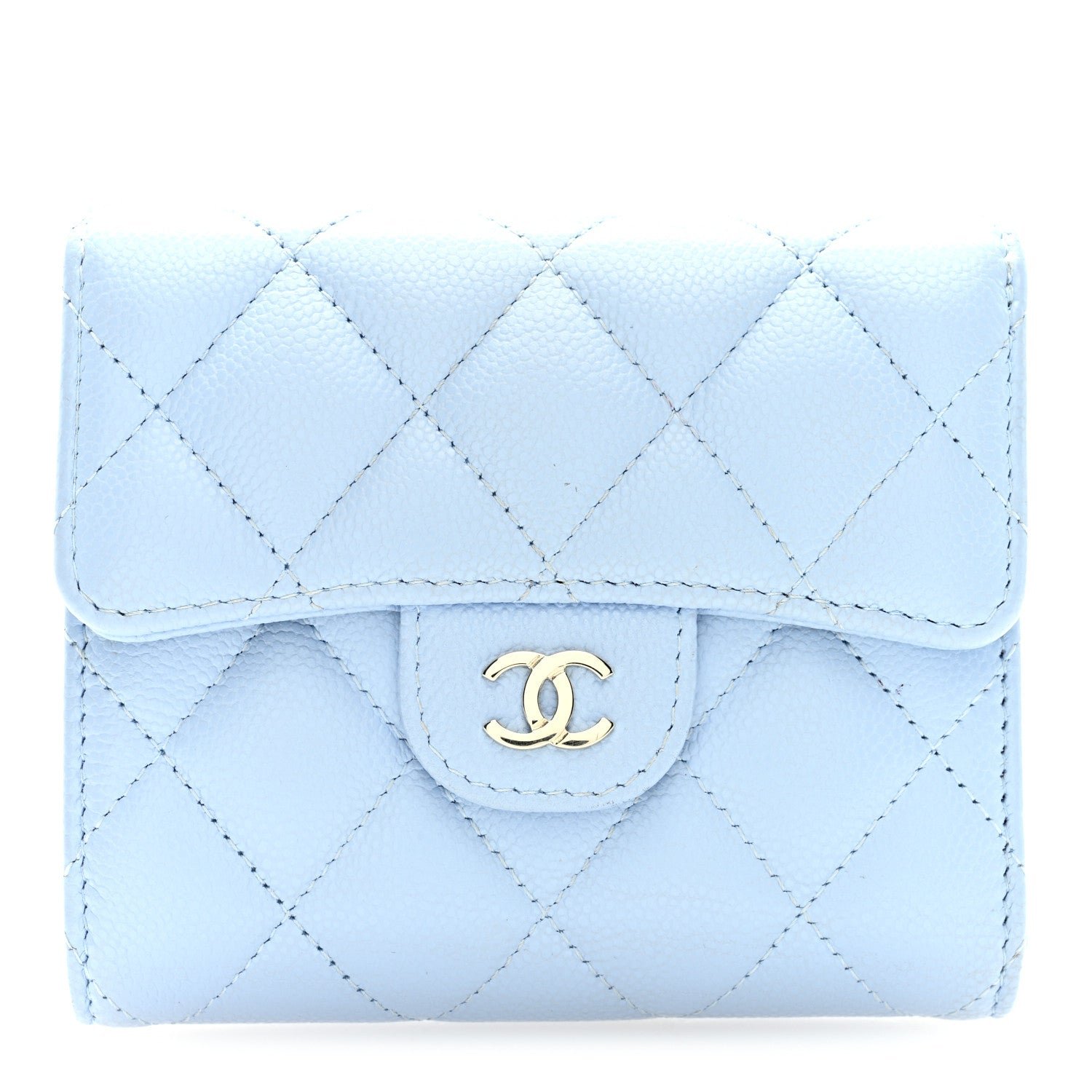 Chanel Caviar Quilted Compact Flap Wallet Light Blue