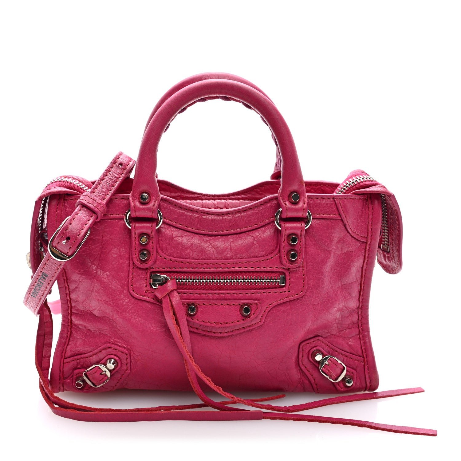 Balenciaga Agneau Arena Silver Hardware Nano Le City Fuchsia