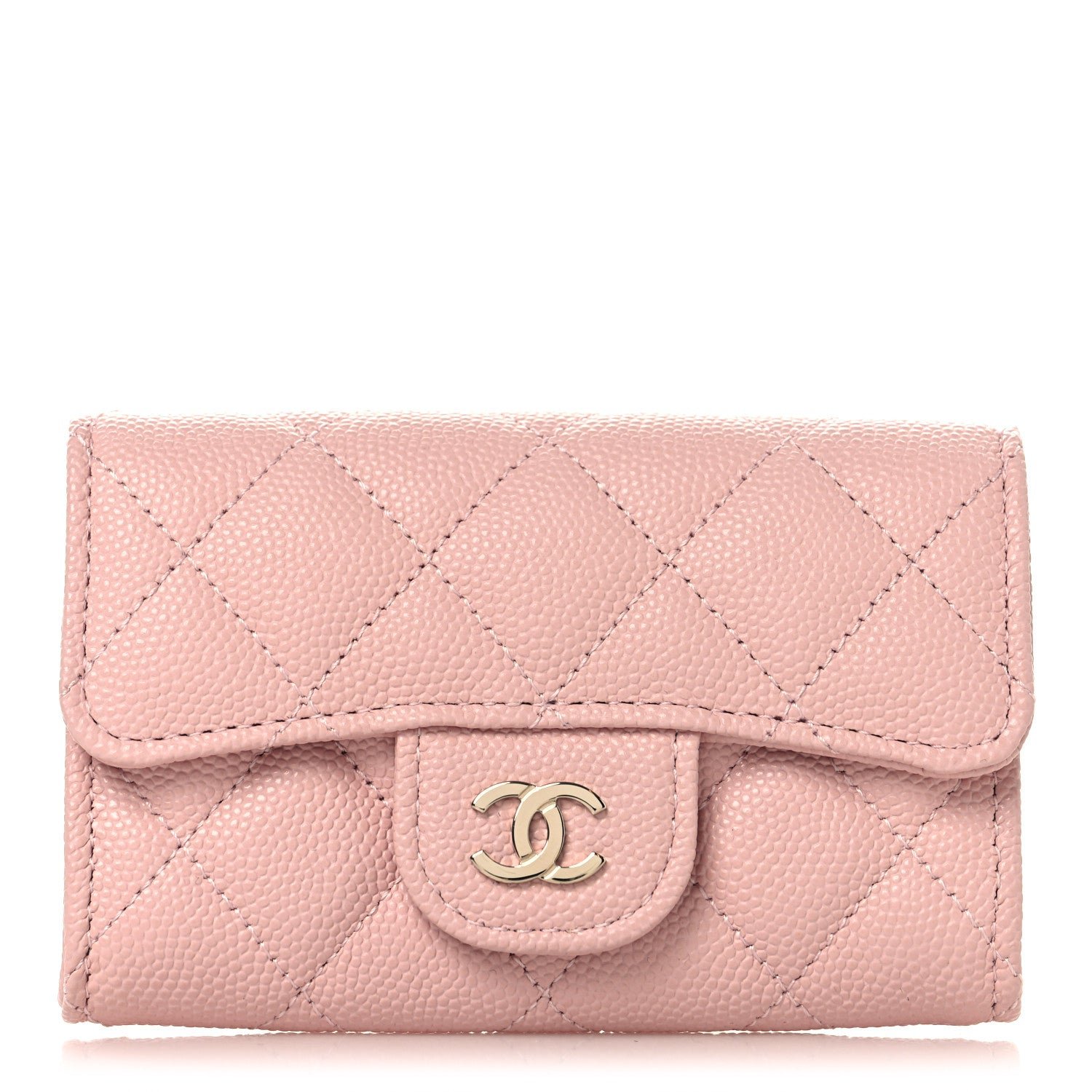 Chanel Caviar Quilted Flap Card Holder Wallet Light Pink