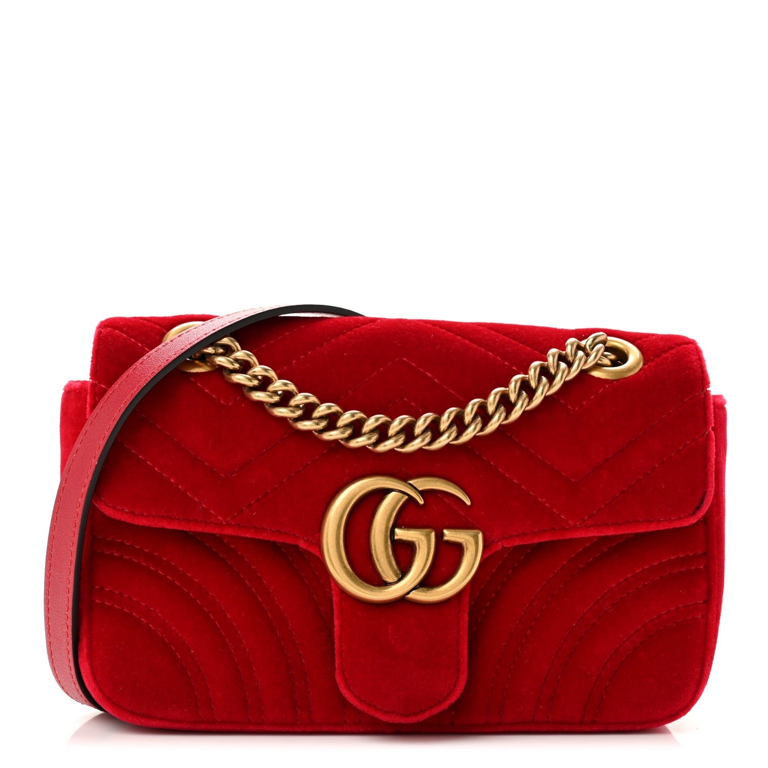 Gucci Velvet Matelasse Mini GG Marmont Shoulder Bag Hibiscus Red