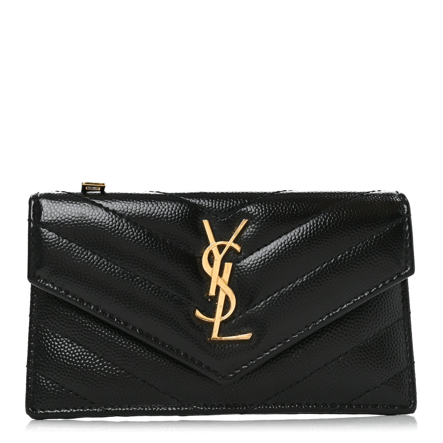 Saint Laurent Grain De Poudre Matelasse Chevron Monogram Compact Wallet Black