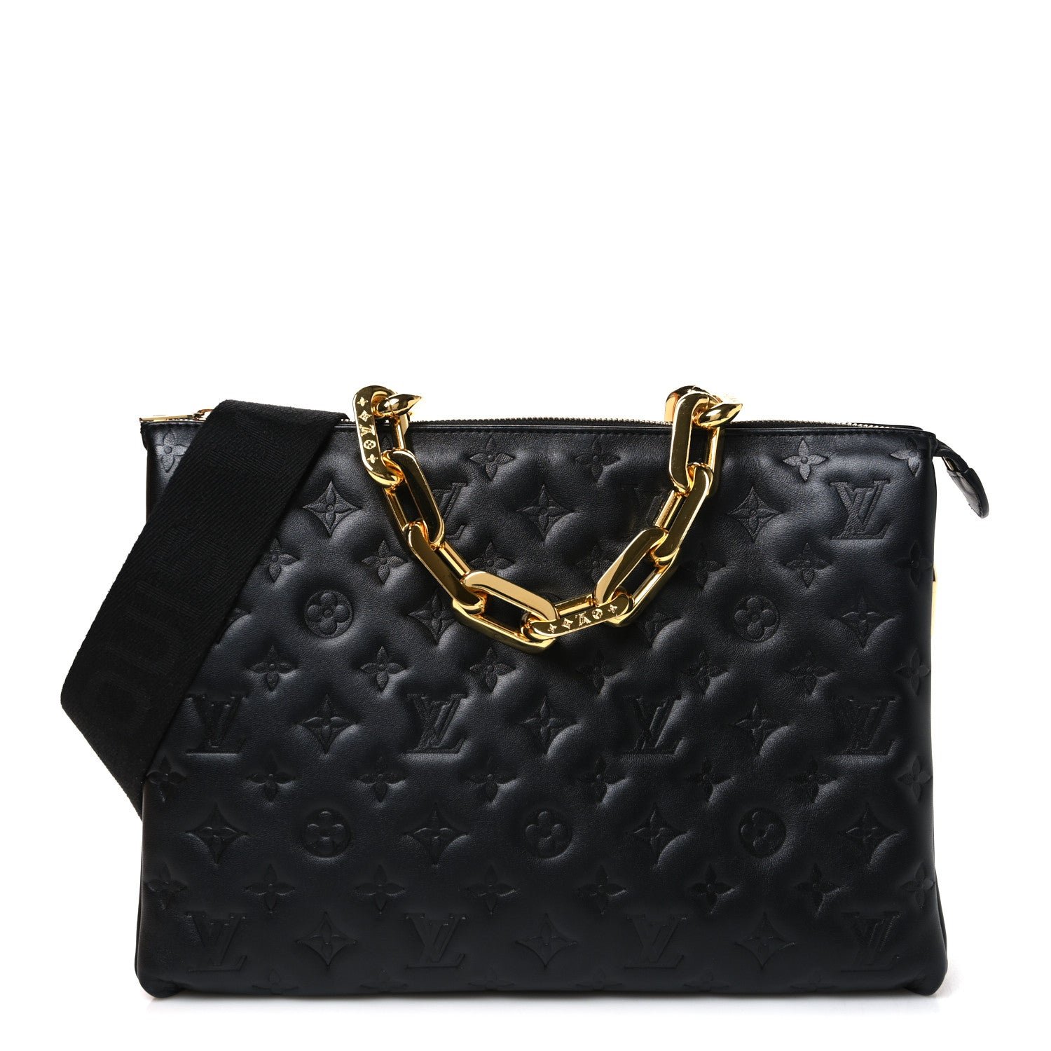 Louis Vuitton Lambskin Embossed Monogram Coussin MM Black