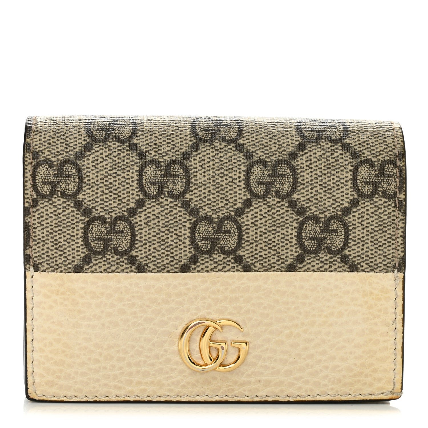 Gucci Dollar Calfskin GG Supreme Monogram GG Marmont Card Case Mystic White Beige Ebony