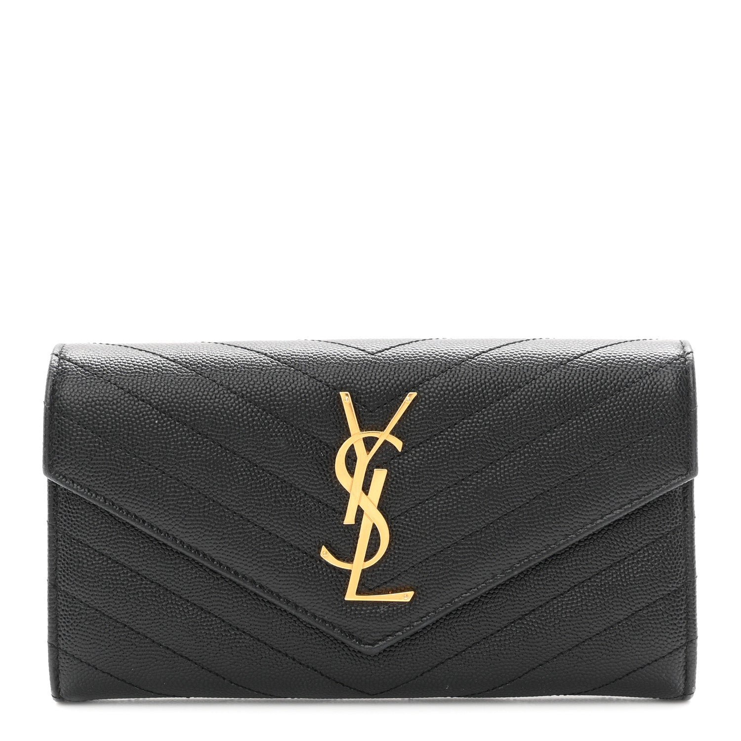 Saint Laurent Grain De Poudre Matelasse Chevron Monogram Flap Wallet Black