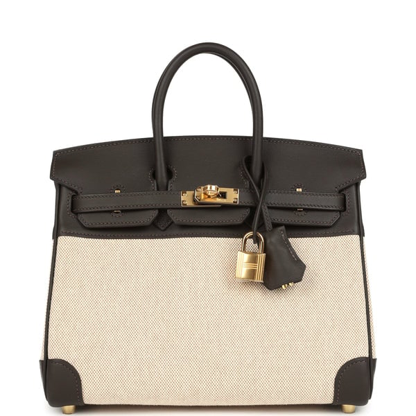 Hermes Hermes Birkin 25 Ecru and Beige Toile H Canvas and Bai-Brun Swift Gold Hardware