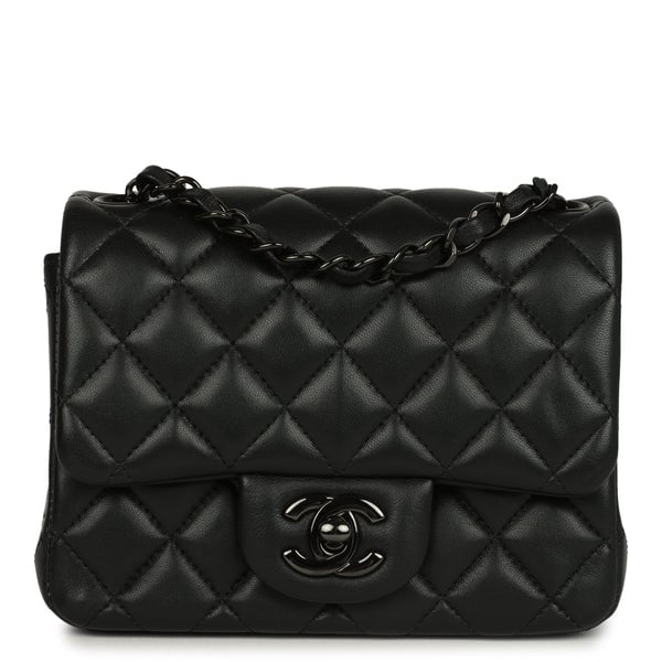 Chanel Pre-owned Chanel Mini Classic Square Flap Bag So Black Lambskin Black Hardware