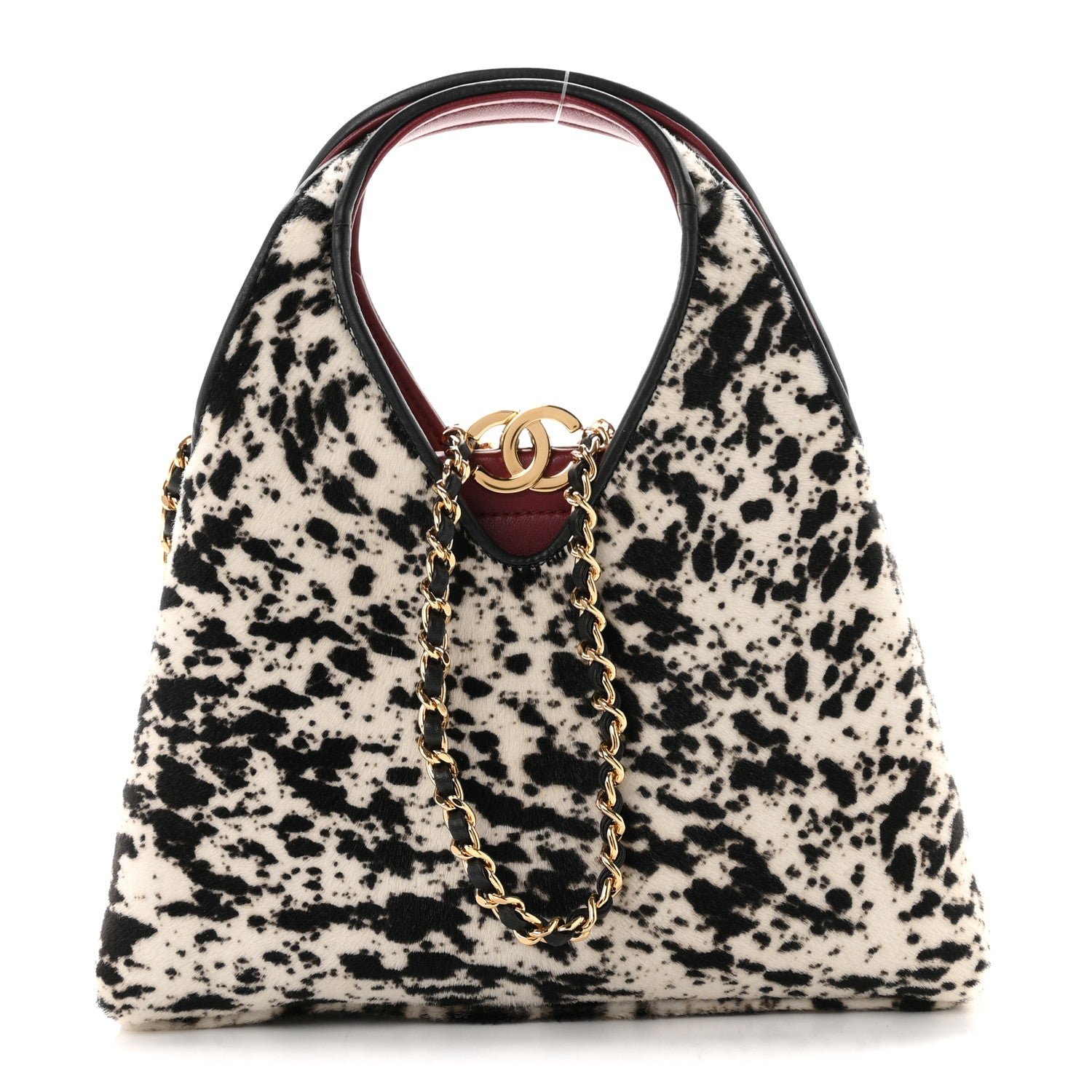 Chanel Pony Hair Printed Chic Lady Small Shopping Tote White Black