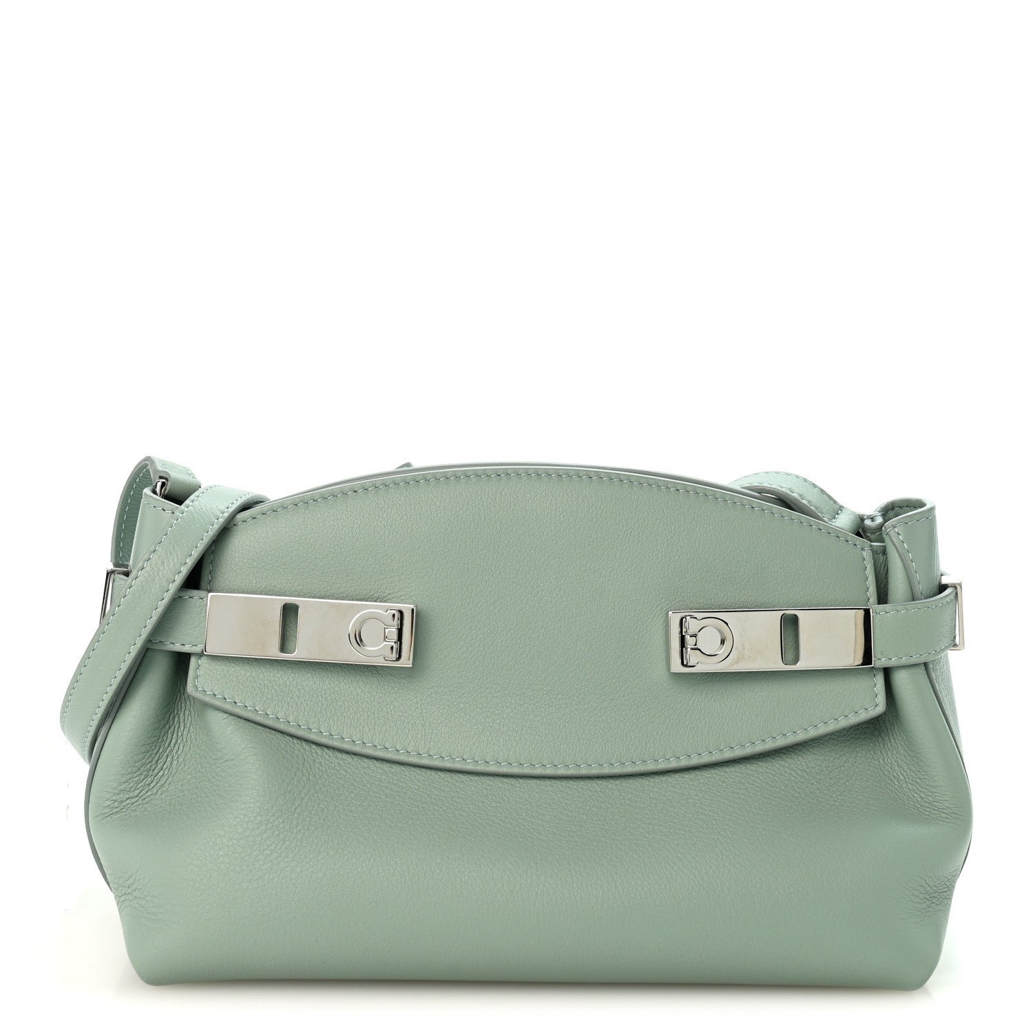 Ferragamo Calfskin Small Hug Pouch Aqua Green