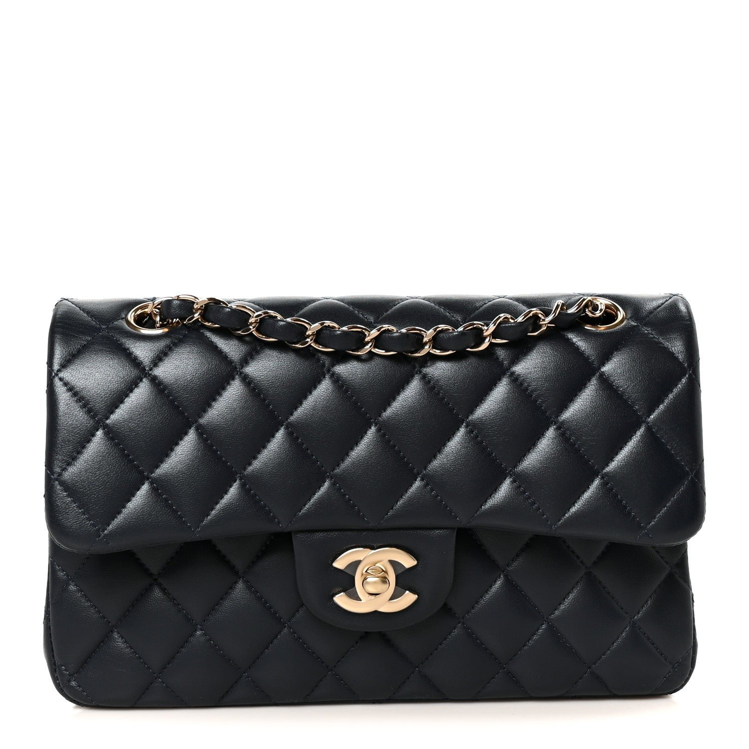 Chanel Lambskin Quilted Small Double Flap Navy