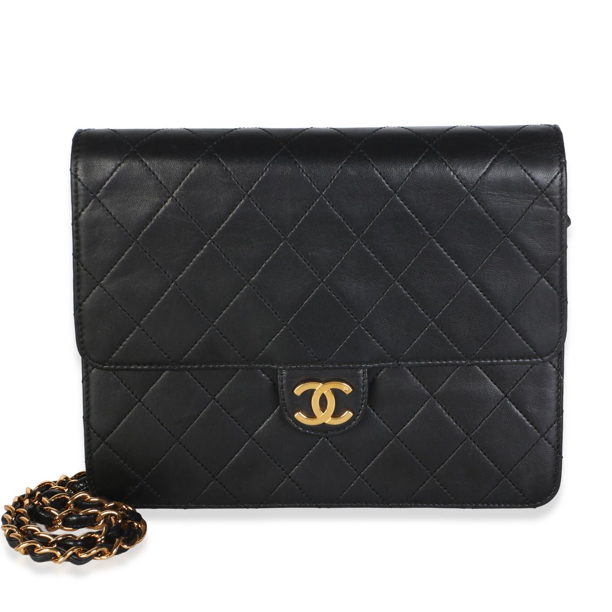 Vintage 24k Black Quilted Lambskin Square Single Flap Bag