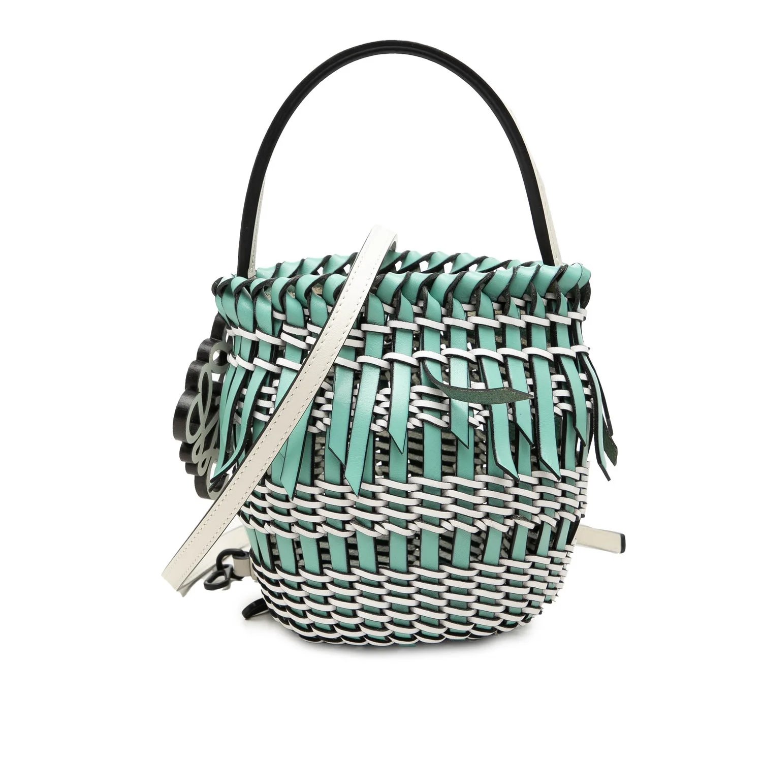 Bicolor Calfskin Leather Fringe Bucket Bag