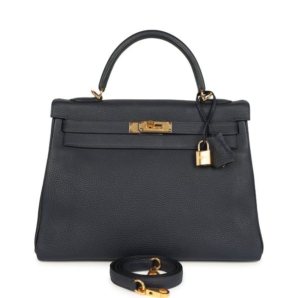 Hermes Pre-owned Hermes Kelly Retourne 32 Bleu Nuit Togo Gold Hardware