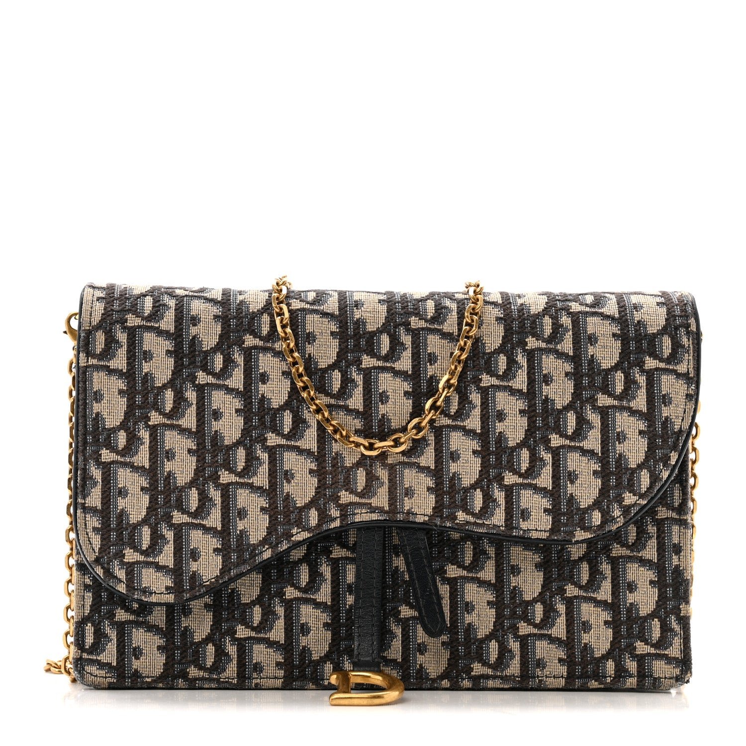 Christian Dior Oblique Saddle Chain Pouch Blue