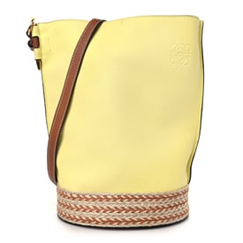 Loewe Calfskin Raffia Gate Bucket Bag Tan Light Yellow