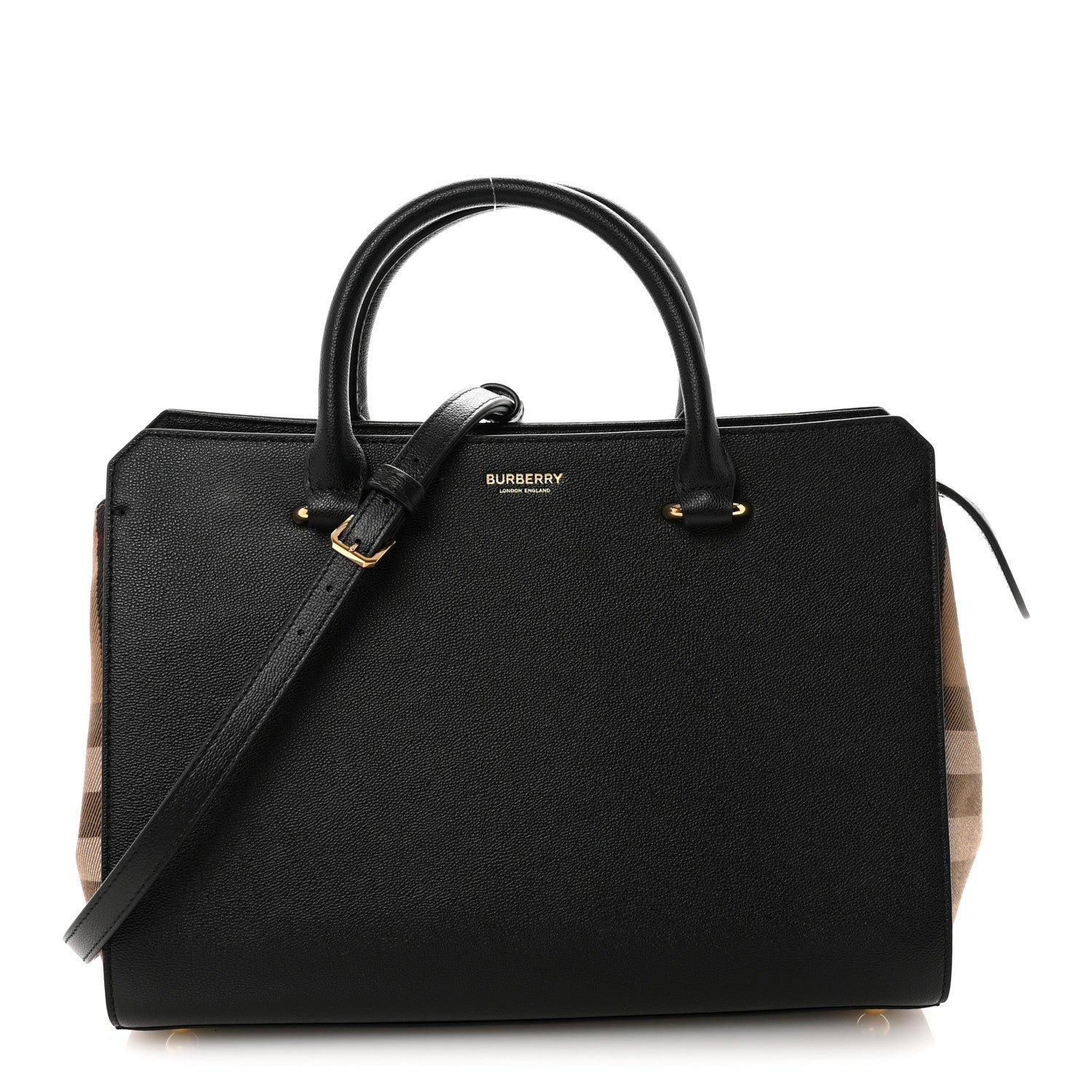 Burberry Calfskin Mega Check Small Banwell Tote Black