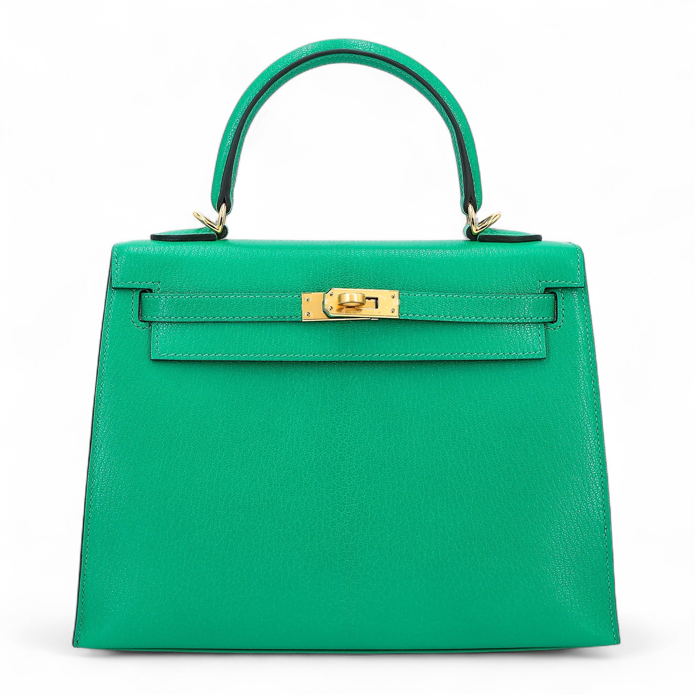 Unused ( Rank NS ) HERMÈS Kelly 25 Sellier Menthe (6W) Chevre Gold hardware U (2022)
