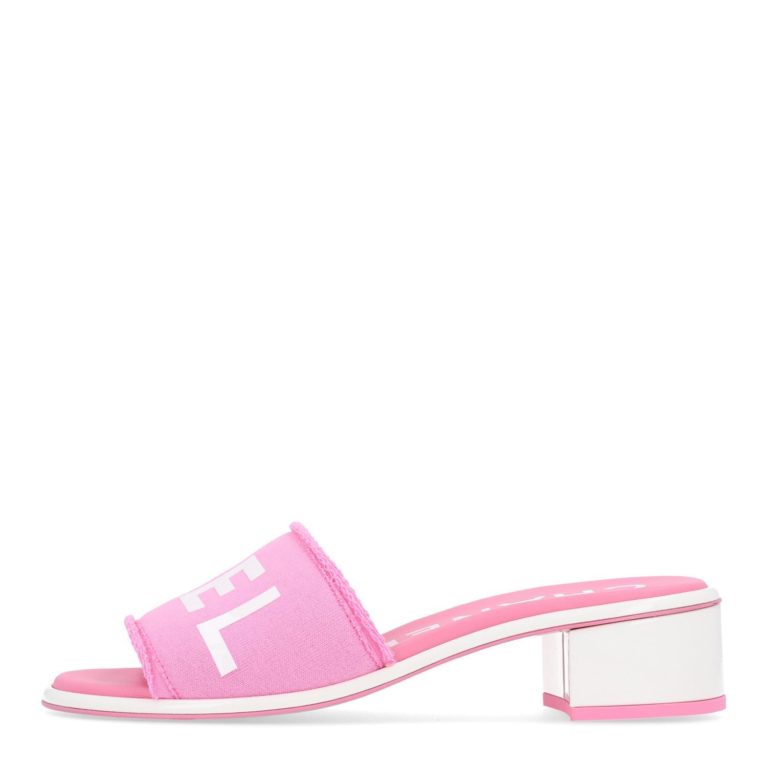 Chanel Cotton Logo Mule Sandals 38 Pink White