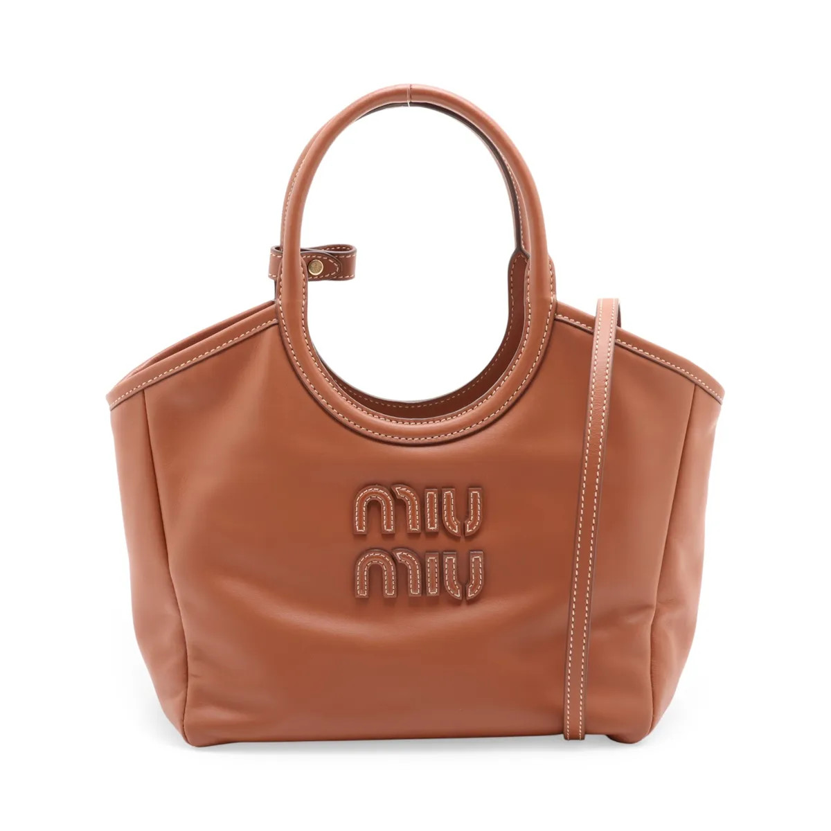 Miu Miu Ivy 5BA284 Leather 2 Way Handbag Brown