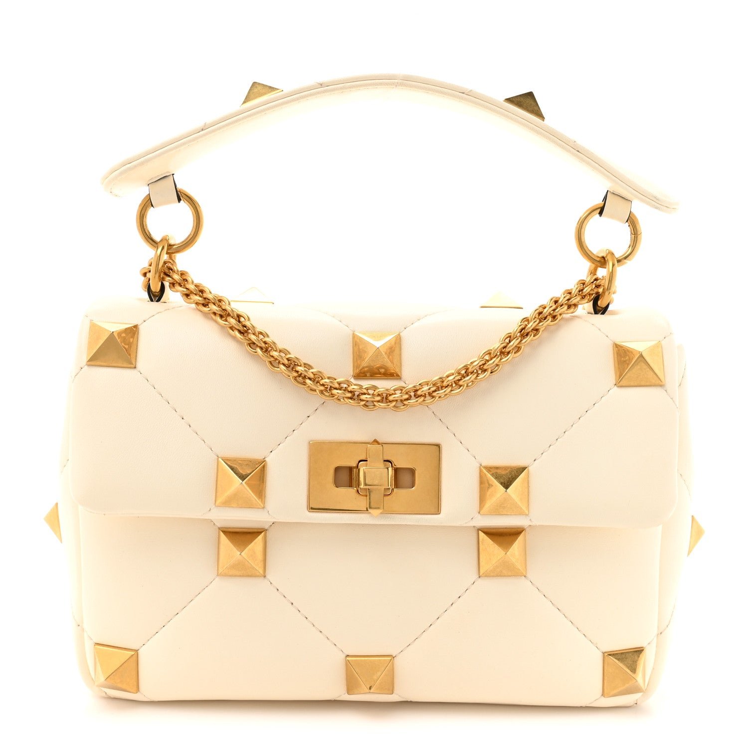 Valentino Garavani Nappa Medium Roman Stud Shoulder Bag Ivory