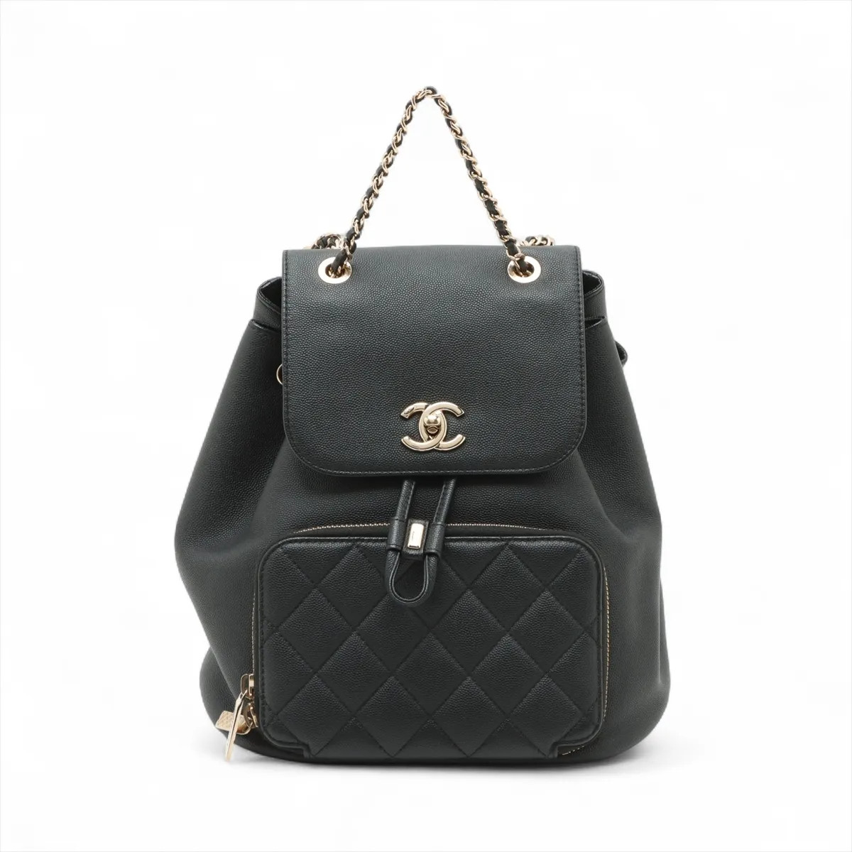 Chanel Matelasse Caviar Skin Chain Backpack Black Gold Metal Fittings 28th A9374