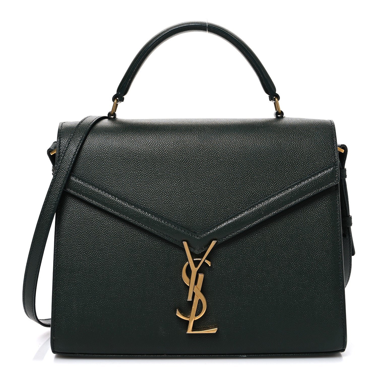 Saint Laurent Grain de Poudre Medium Classic Monogram Cassandra Top Handle Dark Green