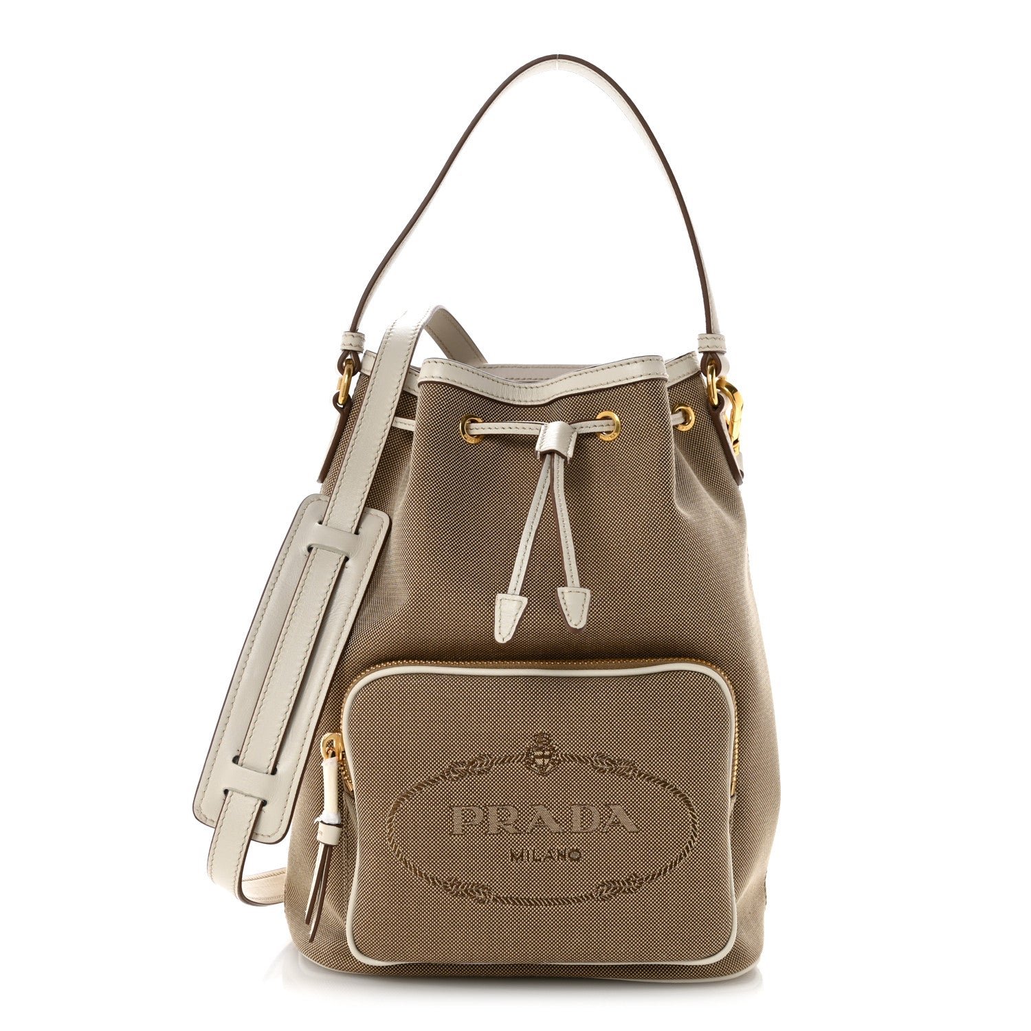 Prada Jacquard Logo Mini Bucket Crossbody Bag Corda Talco
