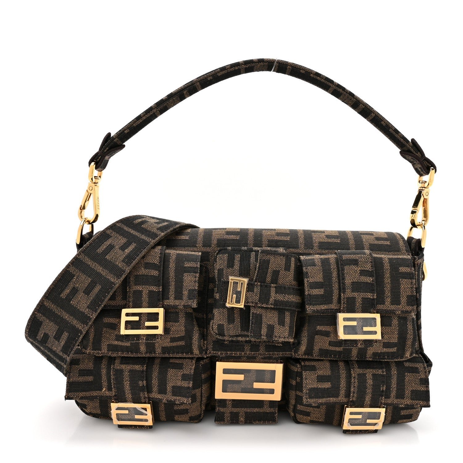 Fendi Fabric Jacquard FF 1974 Multipocket Baguette Tobacco Moro
