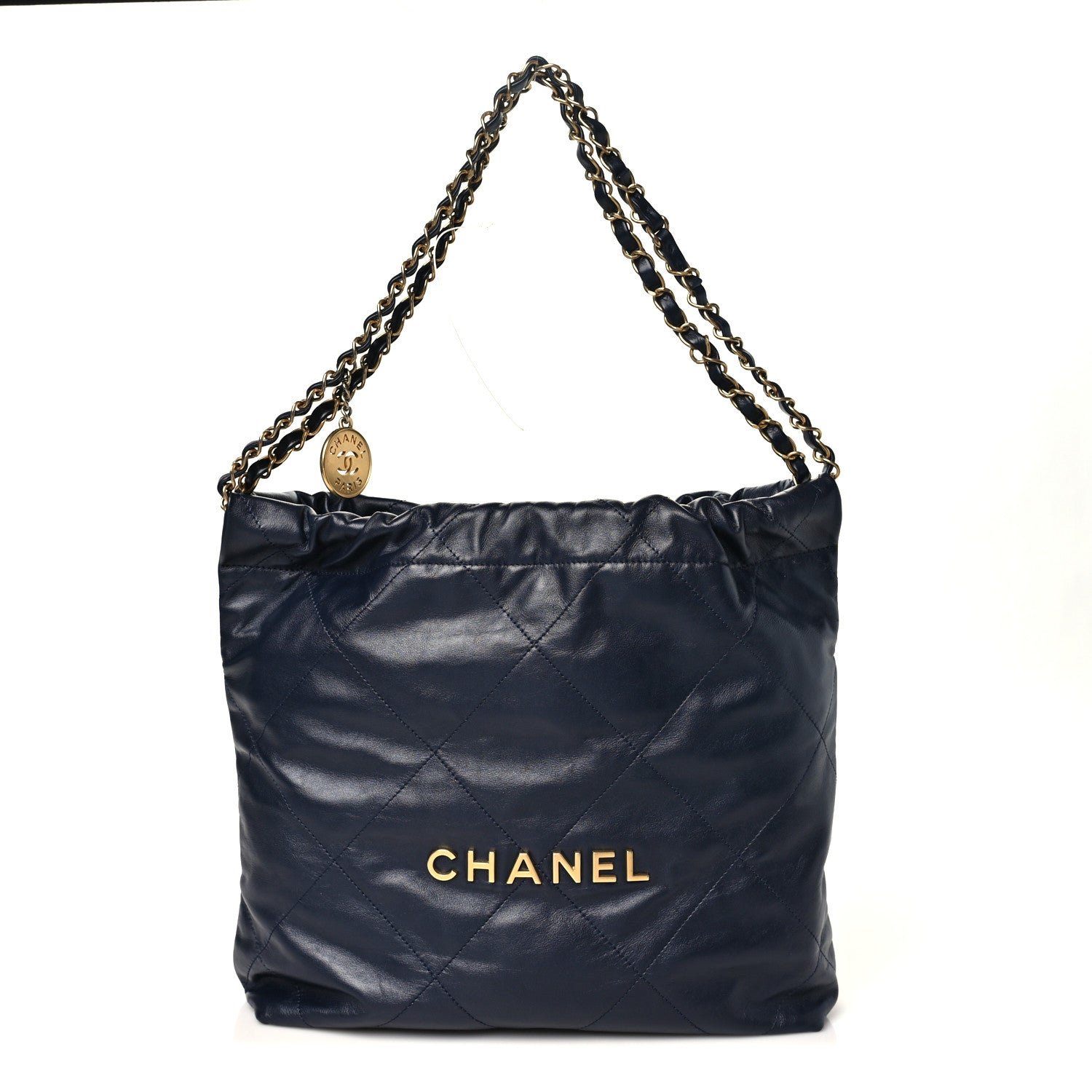 Chanel Shiny Calfskin Quilted Small Chanel 22 Navy