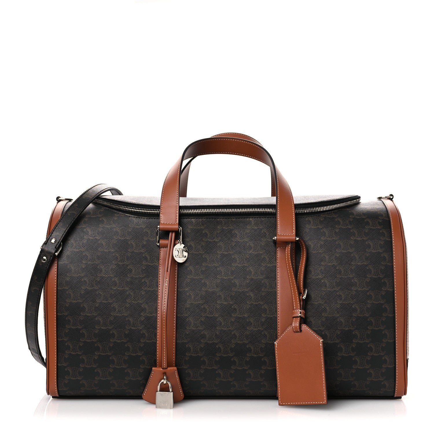 Celine Triomphe Canvas Calfskin Travel Dog Bag Tan
