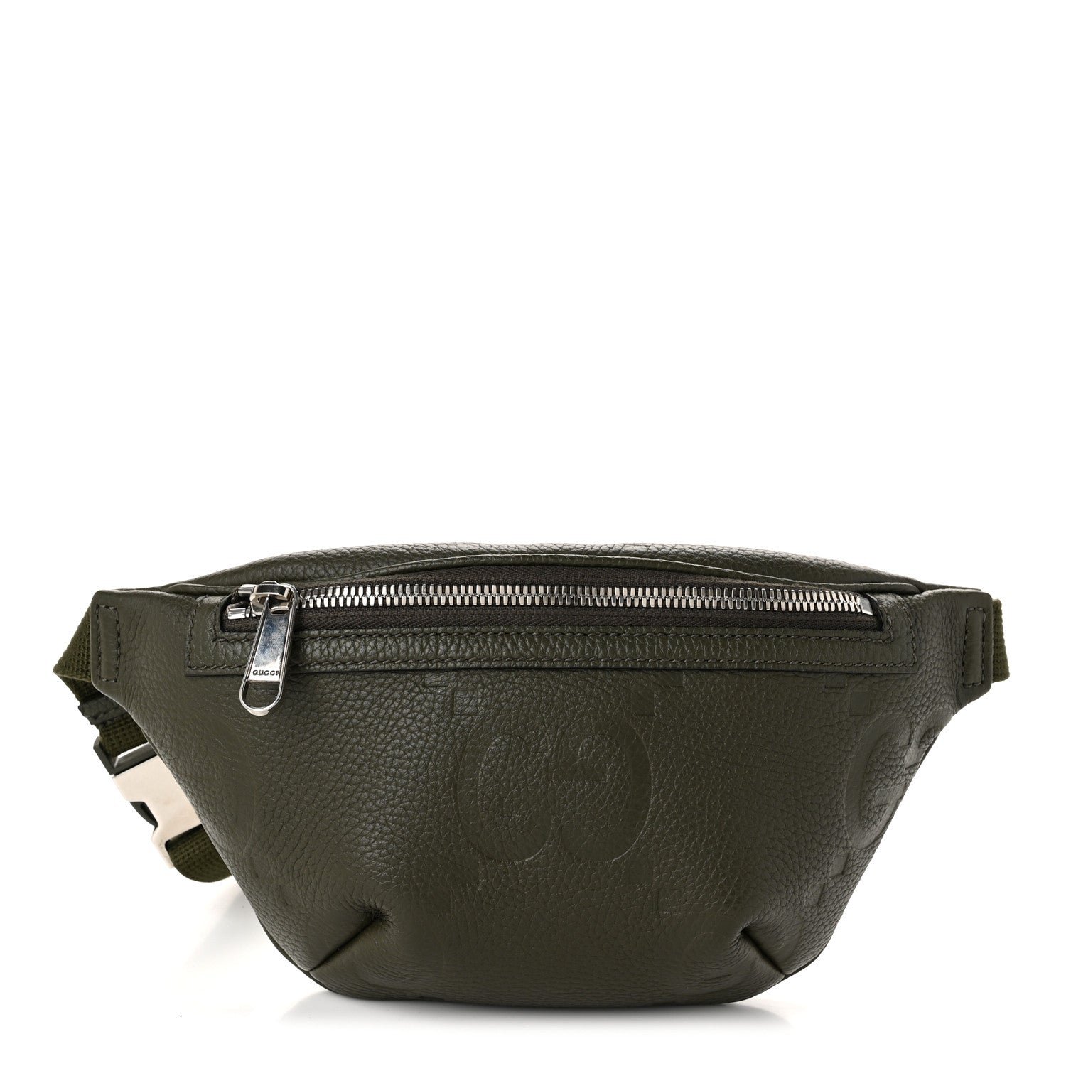 Gucci Piuma Calfskin Jumbo GG Embossed Small Belt Bag Dark Green