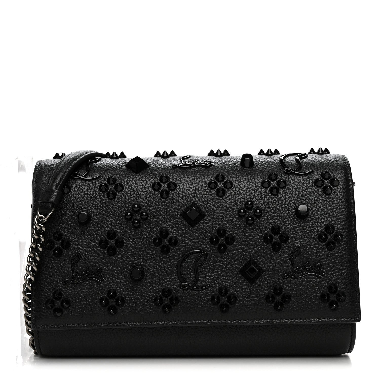 Christian Louboutin Calfskin Spikes Loubinthesky Paloma Clutch Black
